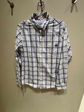Boys Hugo BOSS White Blue Plaid Button-Down Shirt 16